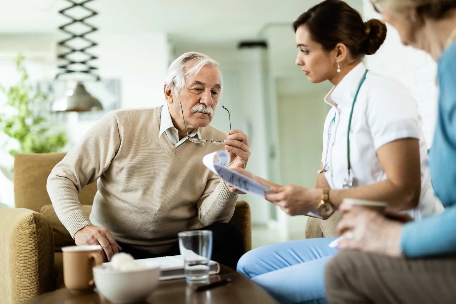 A senior couple reviewing healthcare paperwork
